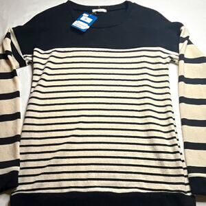 Mon Ami Black/White Striped Knit Crew Neck Long Sleeve Pullover Sweater S (178)